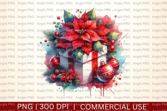 Christmas Watercolor Present, Gift PNG