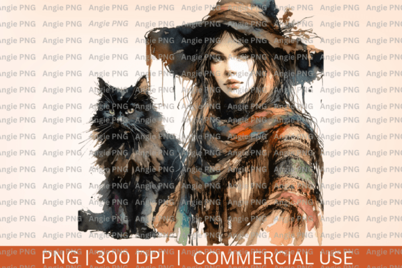 Enchant Your Designs: The Fall Boho Watercolor Witch PNG