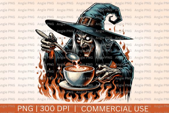 Enchanting Halloween Witch and Coffee PNG Clipart