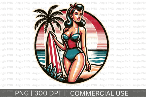 Vintage Girl Beach Sunset PNG Clipart for Creative Projects